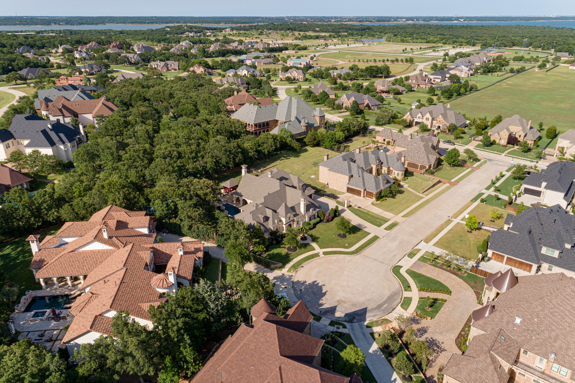 aerial view of Southlake Texas neighborhood